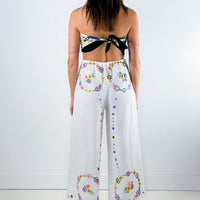 Liv Embroidered Linen Wide Leg Trousers