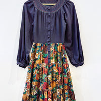 Vintage Black Floral Midi Dress