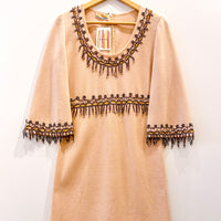 Vintage Cream Beaded Tassel Dress