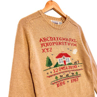Vintage Light Brown House Print Jumper