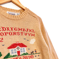 Vintage Light Brown House Print Jumper