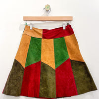 Vintage Suede Patchwork Mini Skirt