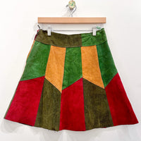 Vintage Suede Patchwork Mini Skirt