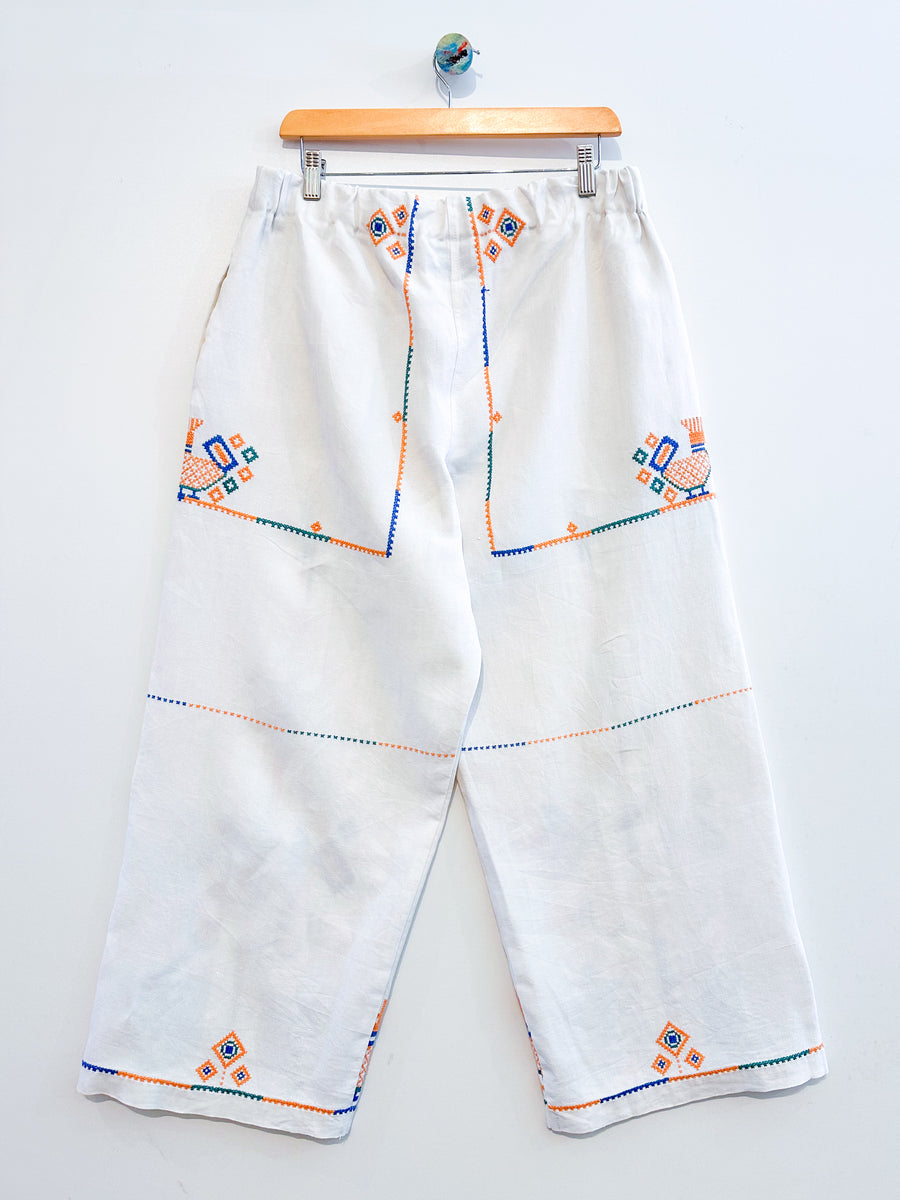 Liv Embroidered Linen Wide Leg Trousers