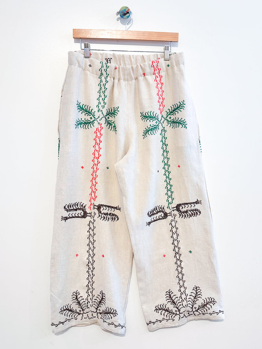 Liv Embroidered Linen Wide Leg Trousers