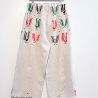 Liv Embroidered Linen Wide Leg Trousers