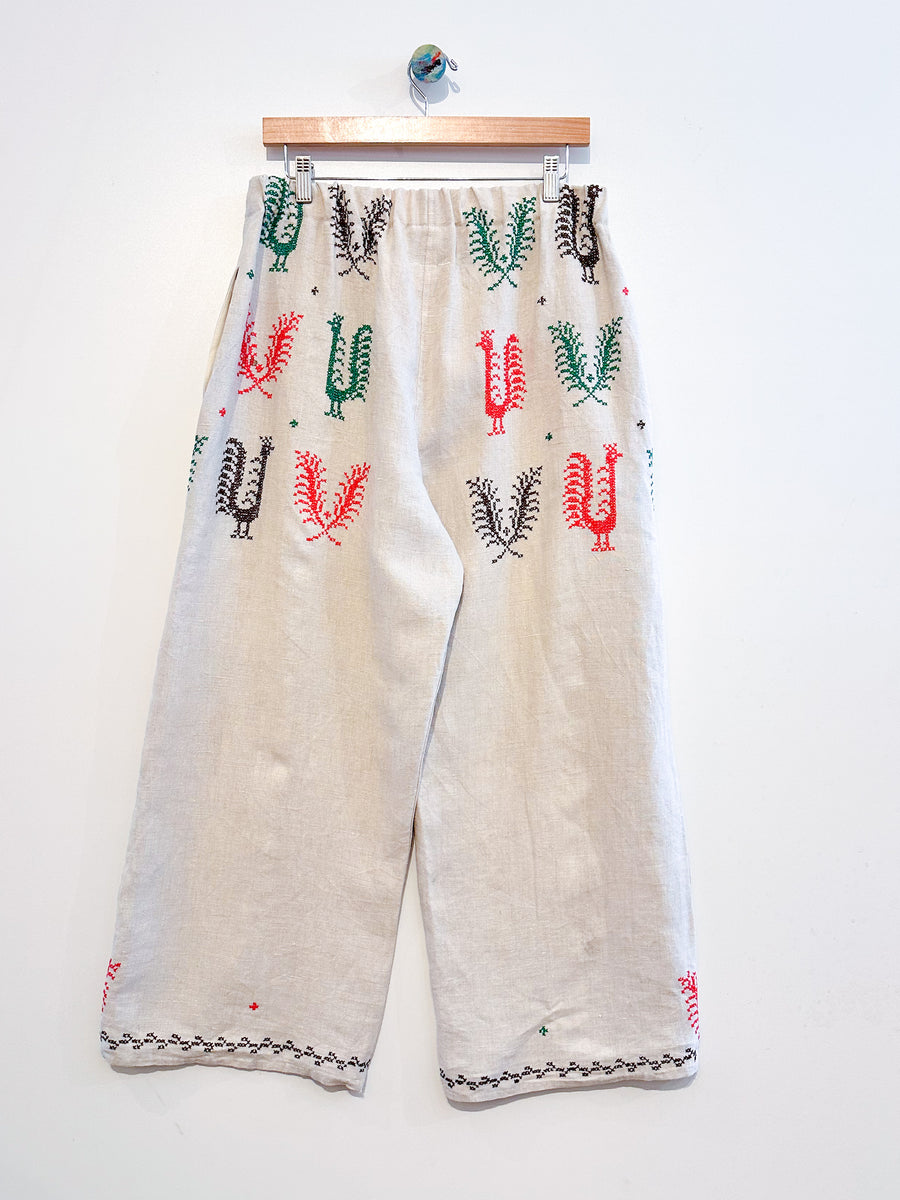 Liv Embroidered Linen Wide Leg Trousers