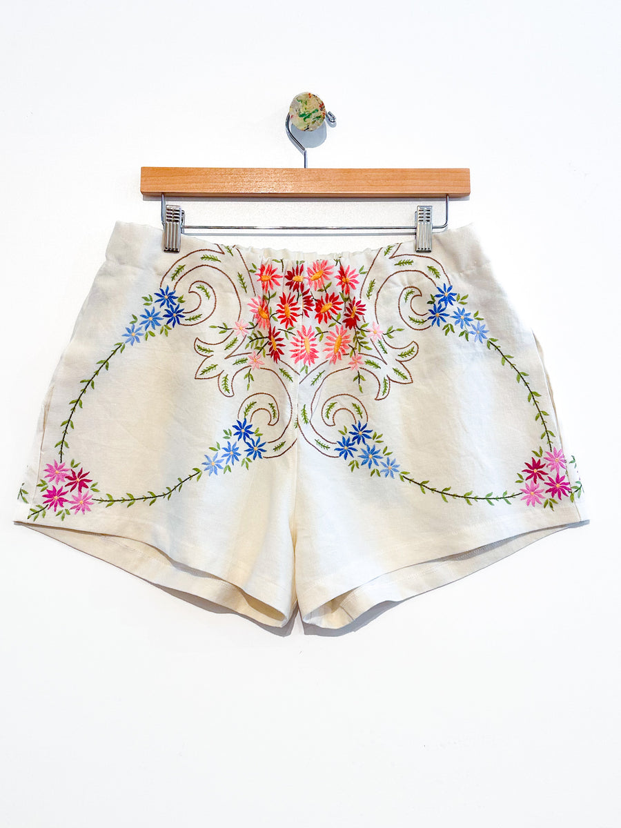 Liv embroidered linen shorts