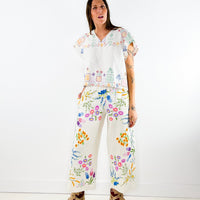 Liv Embroidered Linen Wide Leg Trousers