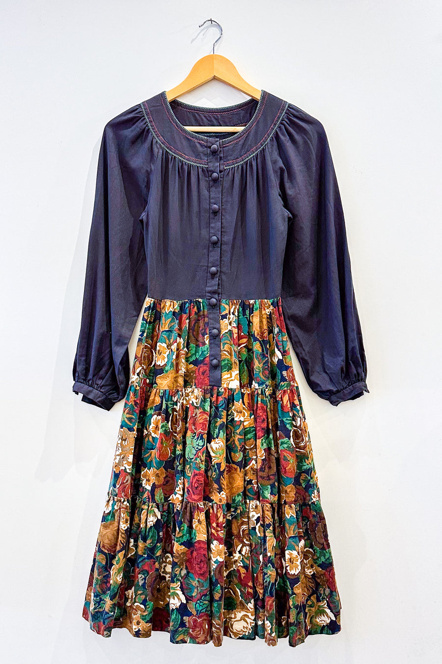 Vintage Black Floral Midi Dress