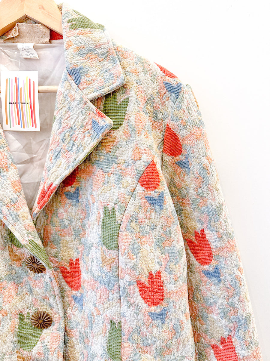Vintage Tulip Tapestry Cropped Jacket