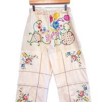 Liv Embroidered Linen Wide Leg Trousers