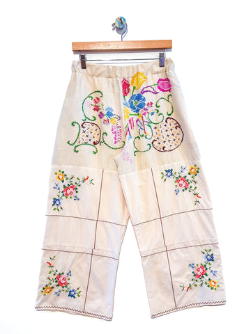 Liv Embroidered Linen Wide Leg Trousers