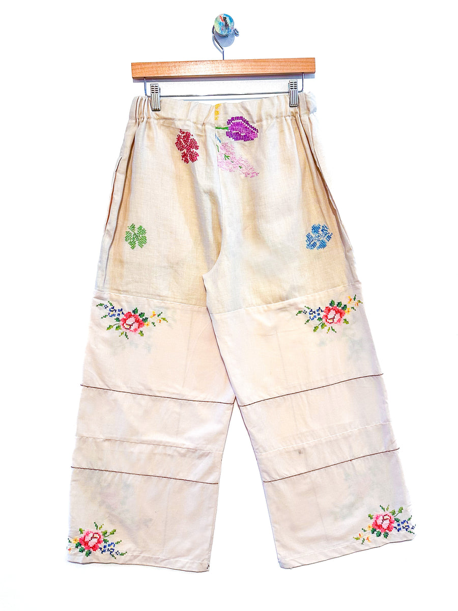 Liv Embroidered Linen Wide Leg Trousers