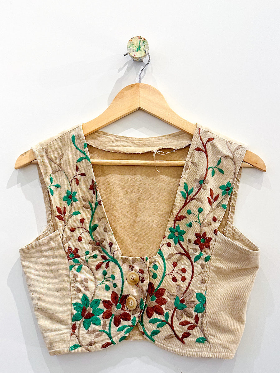 Vintage Cropped Embroidered Waistcoat