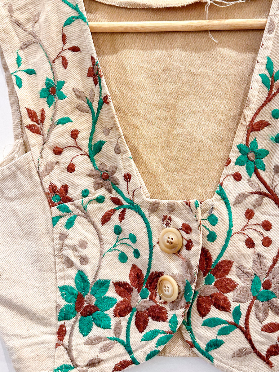 Vintage Cropped Embroidered Waistcoat