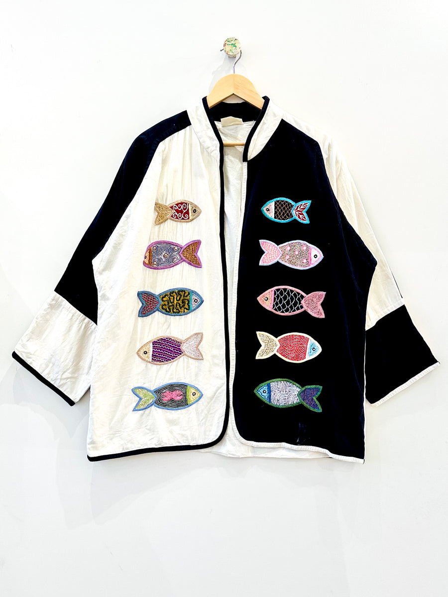 Vintage Fish Embroidered Kimono Jacket