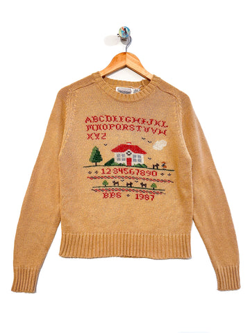 Vintage Light Brown House Print Jumper