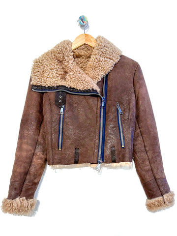 Vintage Cropped Shearling Aviator Jacket