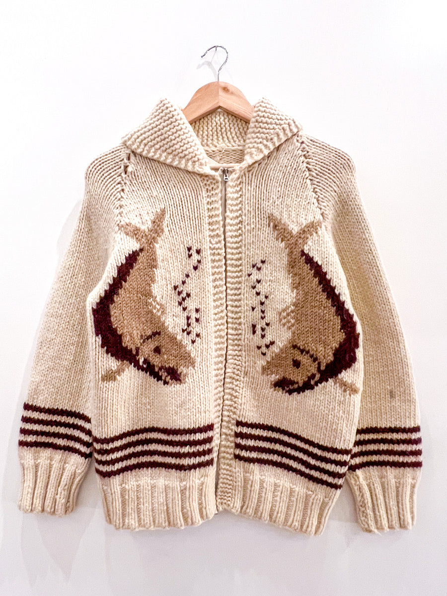 Vintage Hand Knitted Cowichan Sweater Jacket