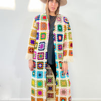 Edie Long Fringed Crochet Cardigan