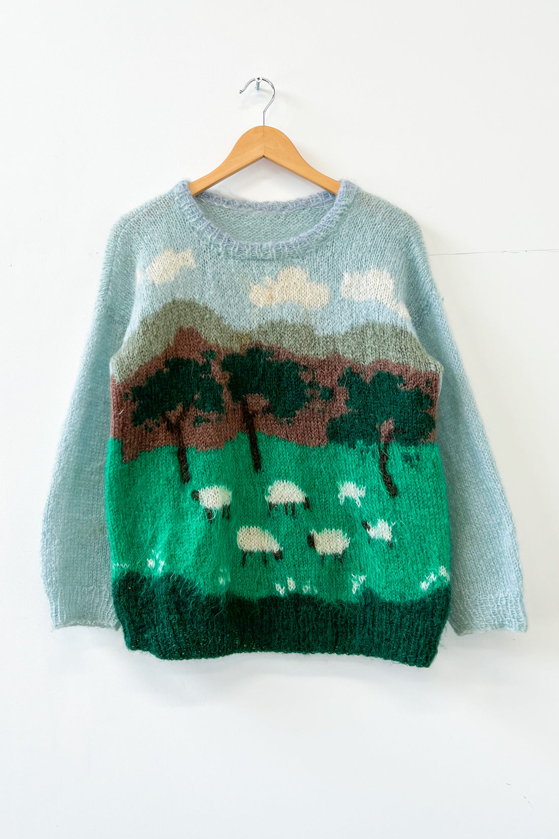 Vintage Scenic Hand Knitted Mohair Jumper